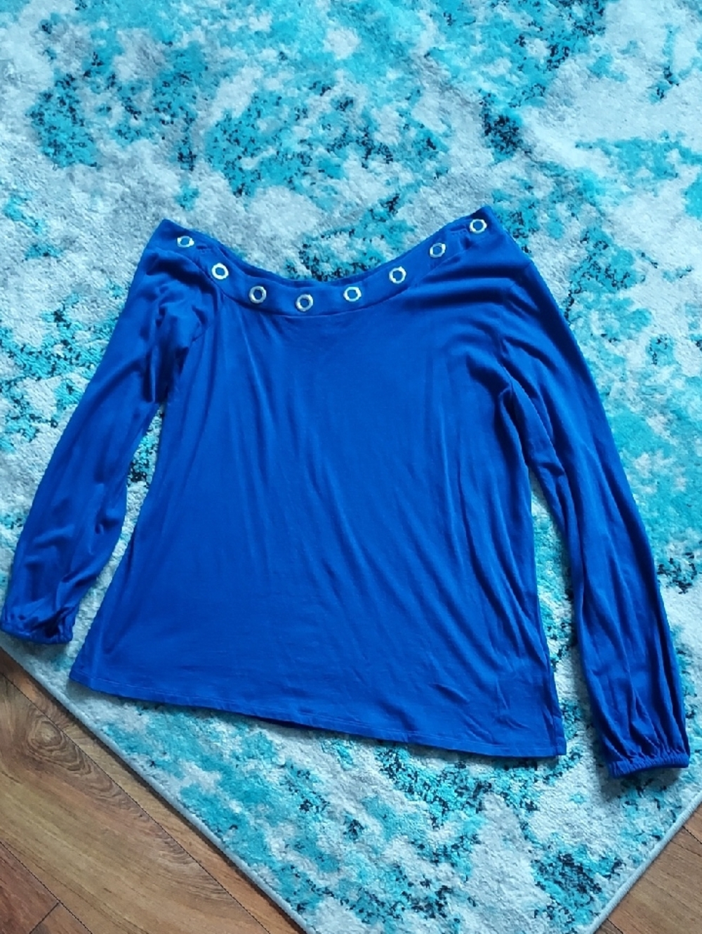 MICHAEL Michael Kors Royal Blue Grommet Boatneck Long Sleeve Top